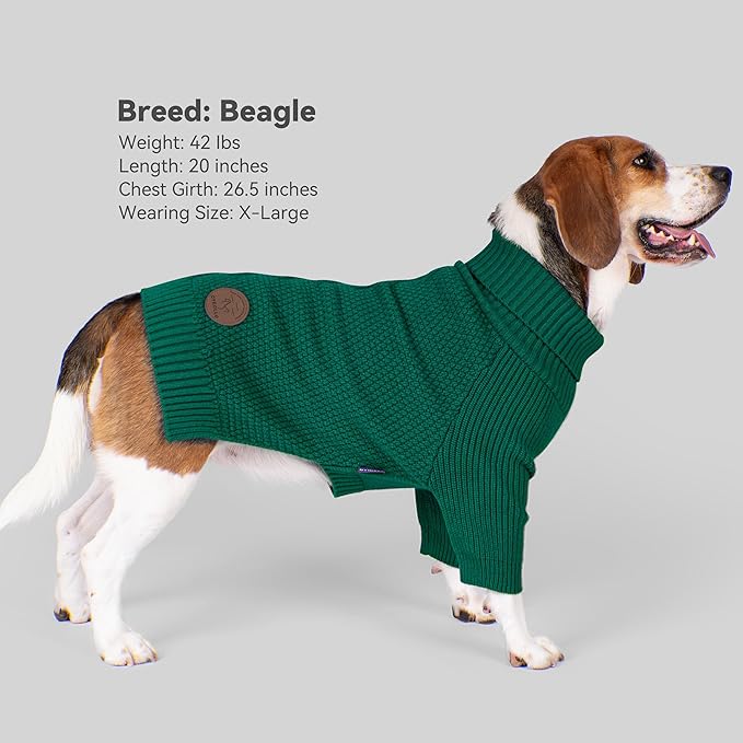 cyeollo Dog Sweater Pullover Turtleneck for Dogs, Classic Knitwear Fall Winter Cold Weather Dog Clothes Warm Pet Apparel Small Medium Large Dog Sweaters, Green L