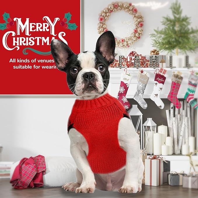 PETCARE Dog Christmas Sweater V-Neck Warm Knitted Puppy Sweaters Vest Cute Red Plaid Snowman Xmas Clothes Outfit for Small Medium Large Dogs Cat Pet Pullover (Decorative Buttons. Can't Untie)