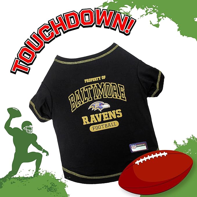 NFL Baltimore Ravens Dog T-shirt X-Small. - Licensed Shirt for Pets Team Colored with Team Logos- Premium Stretchable Materials for the comfort of your Dog & Cat