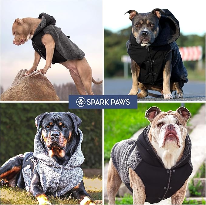 Spark Paws Reversible Dog Sweater, Sherpa Vest with Warm Fleece Lining, Warm Coat for Winter, Suitable for Small Medium, Large, XL XXL Dogs - Black and Grey - 4XL