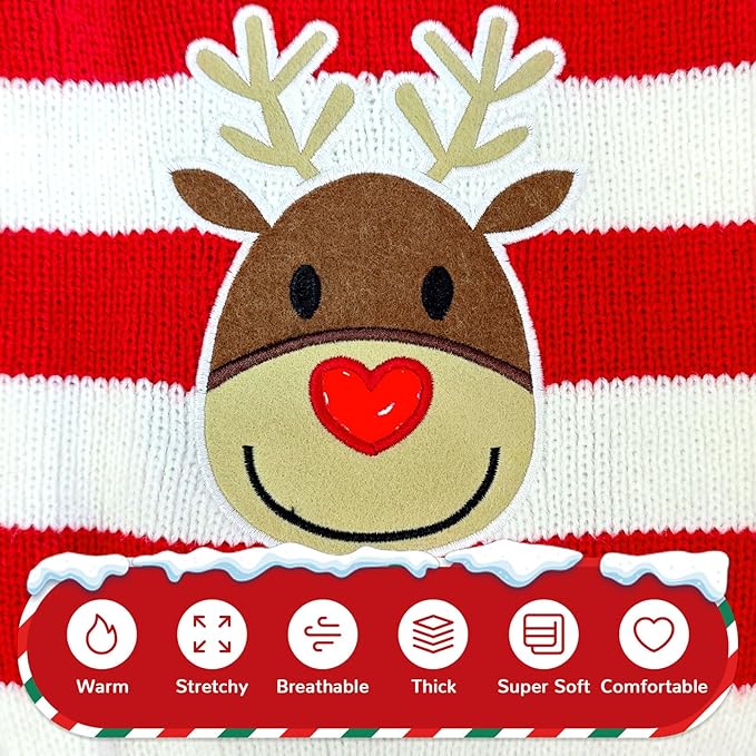 PETCARE Reindeer Christmas Dog Sweater Red Striped Cat Sweater Cartoon Elk Pet Vest Holiday Dog Clothes Puppy Sweaters for Small Medium Large Dogs Cats Fall Winter Outfits Xmas Dogs Costume,Large