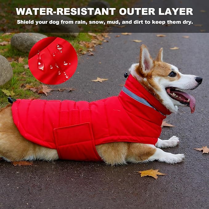 Dog Coat, Waterproof Winter Jacket, Warm Windproof Vest, Reflective Adjustable Turtleneck Coats for Large Dogs with Hook & Loop - Red - XL
