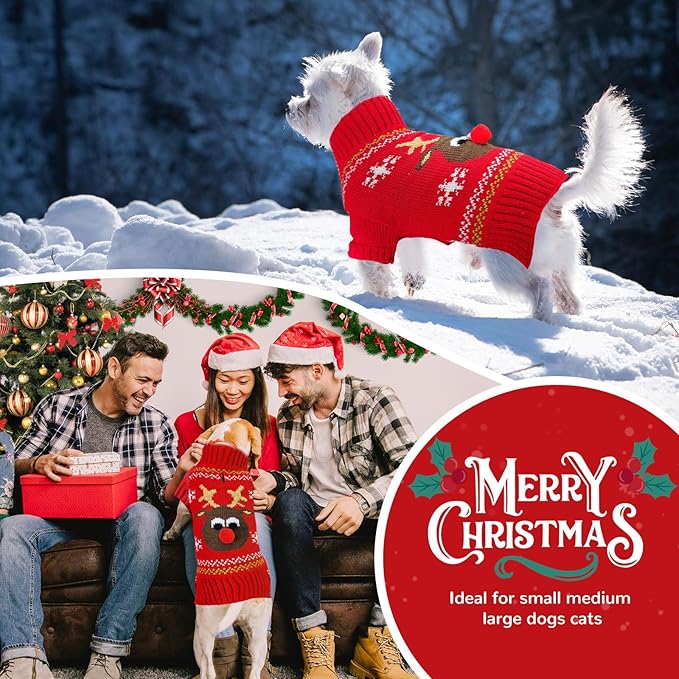 PETCARE Dog Christmas Sweater Red Ugly Funny Cute Cartoon Reindeer Cat Sweaters Jumper Holiday Dog Clothes Puppy Sweaters for Small Medium Large Dogs Fall Winter Outfits Xmas Dogs Costume,Medium
