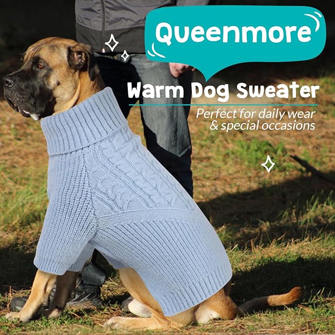 Queenmore Puppy Sweater - Warm Winter Dog Sweater for Small/Medium Dogs, Long Sleeves Turtleneck, Blue, XS