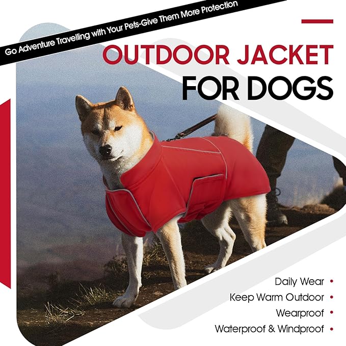 ROZKITCH Dog Raincoat Jacket, Waterproof Sweater with Fleece Liner and Leash Hole Reflective Strip for Small Medium Dog, Adjustable Windproof Poncho Vest for Outdoor Hiking Travel Red M