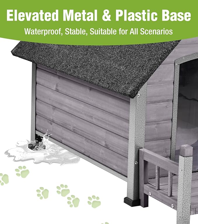 GUTINNEEN Heated Dog House Outdoor for Winter with Anti-Bite Design, Dog Kennel with Heating Blanket, Asphalt Roof, for Small to Medium Dogs - Grey