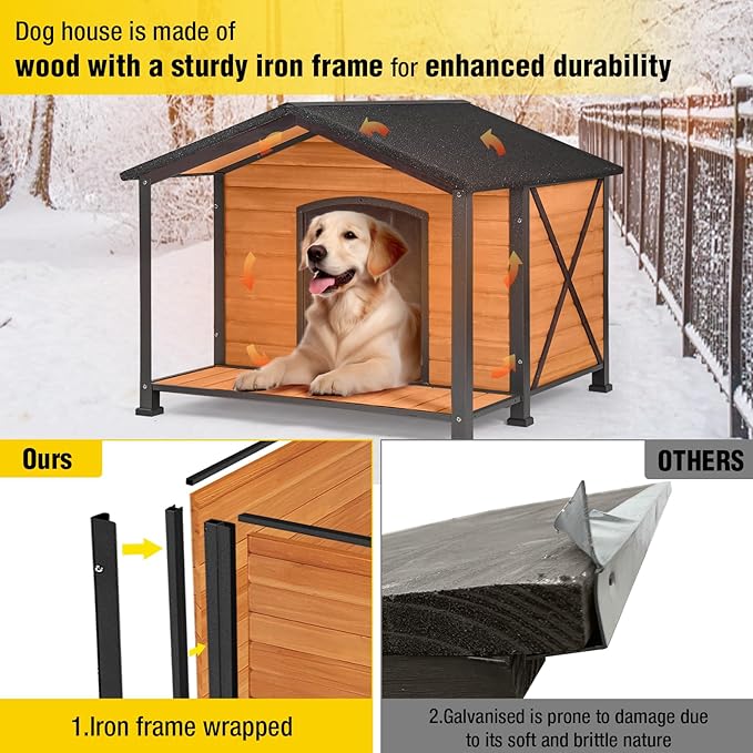 AIVITUVIN Outdoor Heated Dog House with Heating Pad Insulated Dog House with Anti-Chewing Metal Frame Large Dog Kennel Weatherproof for Winter 41.6“L