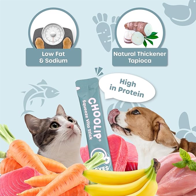 Choolip Squeeze Vita Stick Lickable Cat & Dog Treats – 14 Sticks (2×7 Value Bundle) Eye Support, Creamy Grain-Free Puree with Lutein, Astaxanthin, Omega 3 & Vitamin E for Vision & Ocular Health