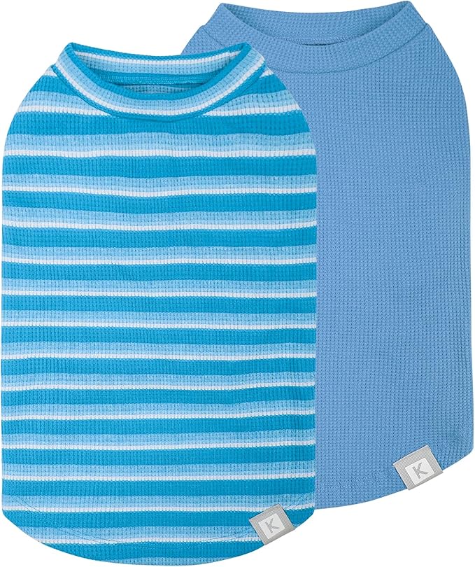 KYEESE 2Pack Waffle Dog Shirts for Small Dogs Stretchy Dog T-Shirts Lightweight Pet Tank Top Sleeveless Striped Dogs Shrit Vest Breathable, Large, Blue+Striped