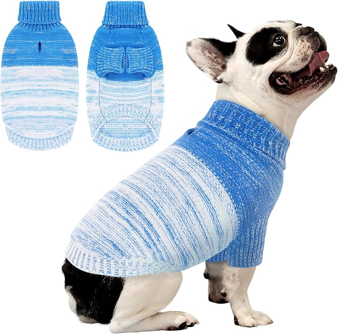Queenmore Small Dog Sweater, Knitted Pullover Puppy Sweater,Cold Winter Pet Sweaters for Dog Girls Boys, Soft Turtleneck Knit Sweater with Leash Hole,Long Sleeves Christmas DogSweater(Royal Blue,S)