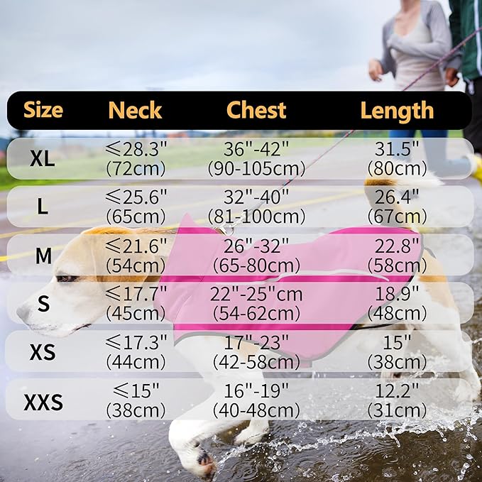 Mile High Life Dog Raincoat, Adjustable Waterproof Reflective Rain Jacket for Small Medium Large Dogs, Lightweight Breathable Pet Rain Coat with Leash Hole(Hot Pink,XXL Chest 36-42")