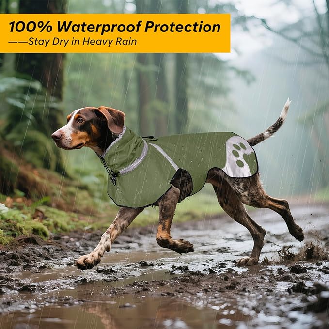 Dog Raincoat for Medium Dogs,Dog Rain Jacket Waterproof,for Adventures, Walking, Hunting（M,Dark Green）
