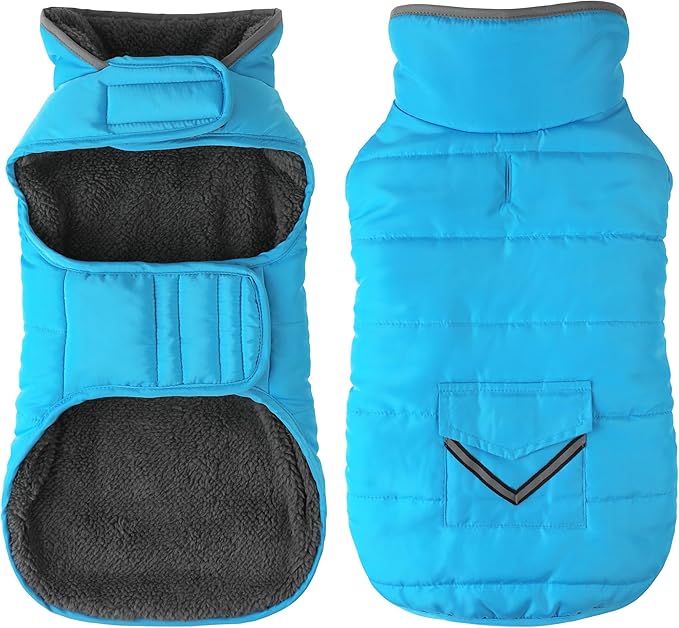 Dog Coat, Waterproof Dog Winter Jacket with Pocket, Reflective Adjustable Pet Snow Vest, Warm Cozy Fleece Sweater for Small Medium Extra Large Dogs - Sky Blue, L