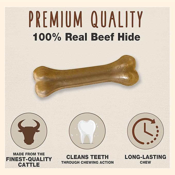 Cadet Premium Grade Pressed Beef Hide Bones, Long Lasting Rawhide Dog Chews, 6.5 Inch (12 Count)