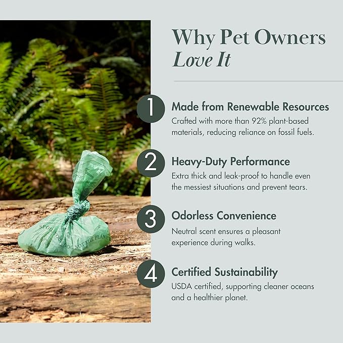 Nina Woof Eco-Friendly 92% Plant-Based Dog Poop Bags Rolls -270 Extra Thick, Durable, Leak-Proof, Odorless, Convenient Disposal - USDA Certified, Heavy-Duty Trash Bags and Garbage Bags