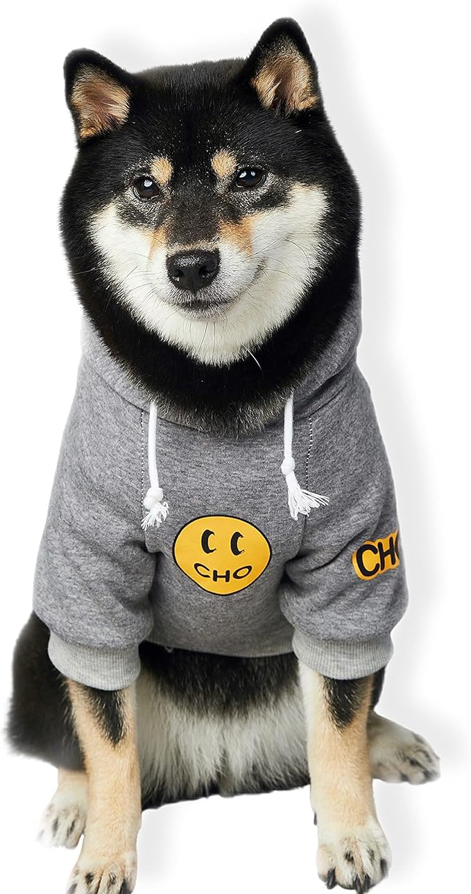 ChoChoCho Smiley Dog Hoodie Stylish Dog Clothes Smiley Face Sweater Cotton Sweatshirt Fashion Outfit for Dogs Cats Puppy Small Medium Large (XX-Large, Grey)