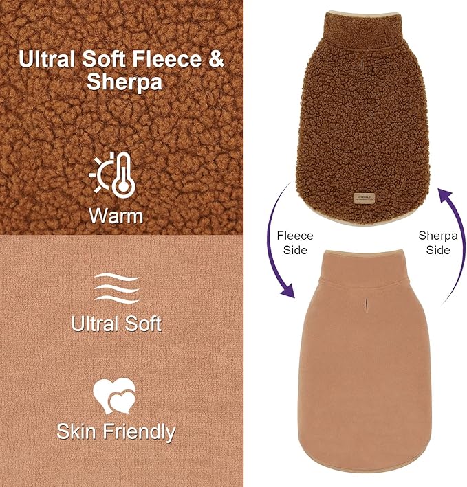 cyeollo Fleece Dog Coat Turtleneck Furry Reversible Sweater Thick Dog Clothes for Cold Weather Warm Winter Coats for Medium Dogs Brown XXL