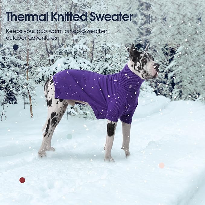 IECOii Dog Sweaters for Medium Dogs Girl Boy,Holiday Knit Doggy Sweatshirt with Sleeve,Turtleneck Thick Warm Dog Sweaters for Winter,Pullover Knitwear for French Bulldog,Boston Terrier (Purple, L)