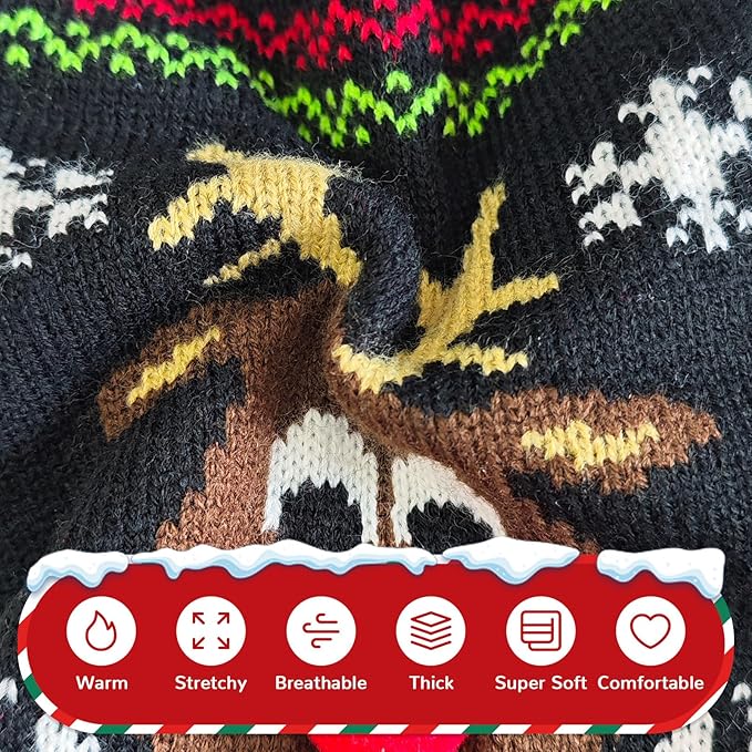 PETCARE Dog Christmas Sweater Black Ugly Funny Cute Cartoon Reindeer Cat Sweaters Jumper Holiday Dog Clothes Puppy Sweaters for Small Medium Large Dogs Fall Winter Outfits Xmas Dogs Costume,Medium