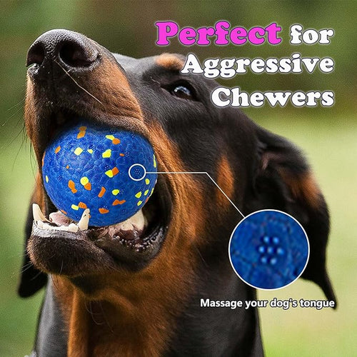 4Pcs Super Bouncy Dog Balls, Fun Indestructible Tennis Balls for Aggressive Chewers, Durable Floating Fetch Toys for Medium and Large Dogs with Lifetime Replacement