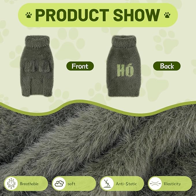 Small Dog Furry Pullover Sweater, Classic Turtleneck Dog Clothes for Cold Weather Cute Warm Pet Clothes for Chihuahua, Bulldog, Dachshund, Pug Green Medium