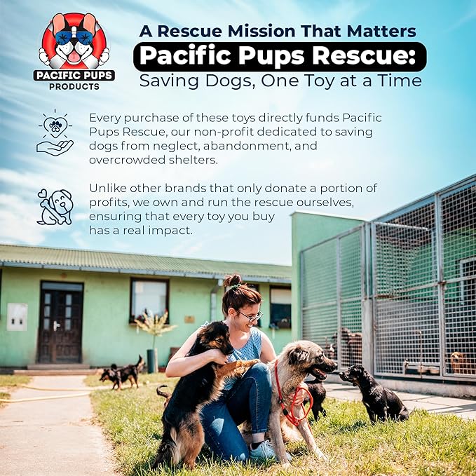 Pacific Pups 18 Piece Bulk Dog Toy Pack - Chew, Plush, and Rope Dog Toys to Keep Them Busy - Puppy Teething Chew Toys, Treat Ball, Squeaky Plushies, Tug of War Ropes, Rubber Chew - Helps Rescue Dogs