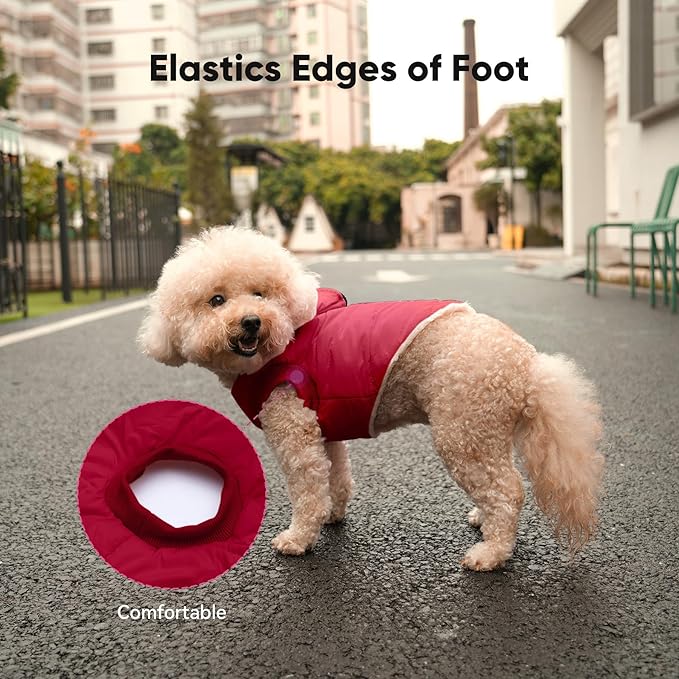 Fleece Lining Dog Hoodie with Harness Built in,Extra Warm Small Dog Jacket in Winter Puppy Coats with Hooded,Red XS