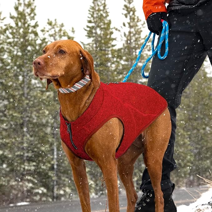 Kurgo Core Sweater - Cold Weather Dog Outfit - Cozy Knit Fleece Layer - Adjustable Neck Dogwear - Reflective Accents - Machine Washable Gear - Heather Red - Small