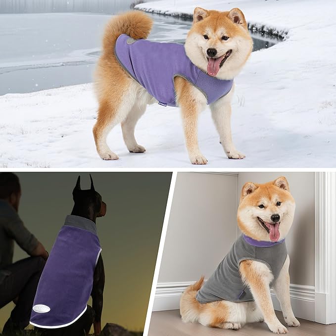 cyeollo 2 Pack Fleece Dog Sweater Pullover Dog Sweatshirt Reflective Lightweight Pet Clothes for Medium Dogs Boy Girl Pet Apparel Purple, Grey, XXL