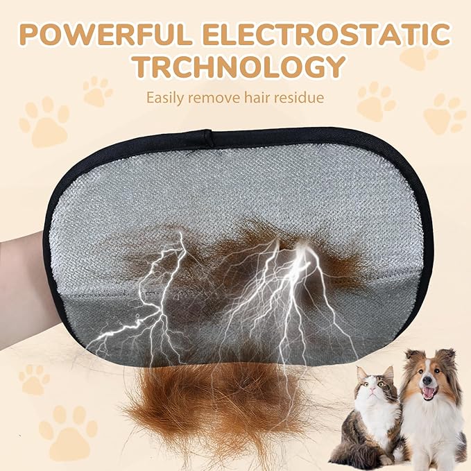 Pet Hair Removal Gloves, Electrostatic Pet Hair Grooming Gloves for Dog & Cat, Reusable for Carpet, Clothing,Furniture,Clothing, Couch,Bed,Curtain-3 PCS