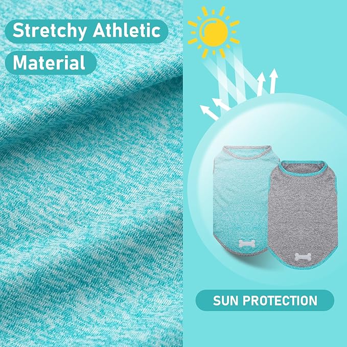 KYEESE 2 Pack Dog Shirts for Large Dogs Quick Dry Breathable Stretchy Sun Protection Dog T-Shirts with Reflective Label Tank Top Sleeveless Vest Dogs Clothes, Grey+Blue, 3XL
