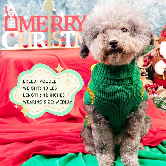 cyeollo Christmas Dog Sweater Pullover Turtleneck Glitter Holiday Pet Winter Clothes Knitted Sweaters for Small Dogs