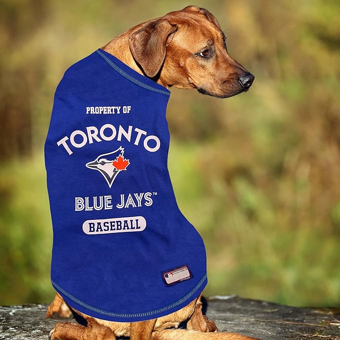 MLB Toronto Blue Jays Dog T-Shirt, Large. - Licensed Shirt for Pets Team Colored with Team Logos. - Premium Stretchable Materials for The Comfort of Your Dog & cat.