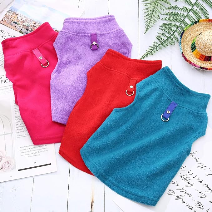 6 Pack Winter Dogs Sweater for Small Dogs Warm Clothes Fleece Vest with Leash Ring Sleeveless Dog Jacket for Little Medium Puppy Pet Unisex(Small,Bright Colors)