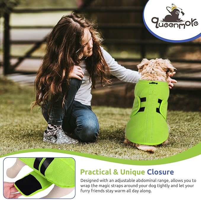 Queenmore Large Dog Sweater, Soft Fleece Vest Pullover Jacket With Leash Hole, Warm Winter Clothes for Cold Weather, Dachshund Sweater for Large Dogs Cats Boy or Girl (Green, L)