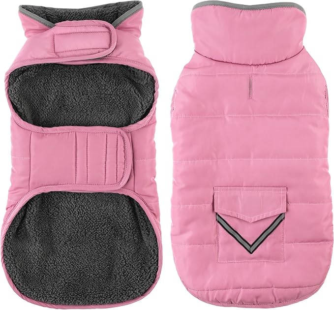 Dog Coat, Waterproof Dog Winter Jacket with Pocket, Reflective Adjustable Pet Snow Vest, Warm Cozy Fleece Sweater for Small Medium Extra Large Dogs - Light Pink, M