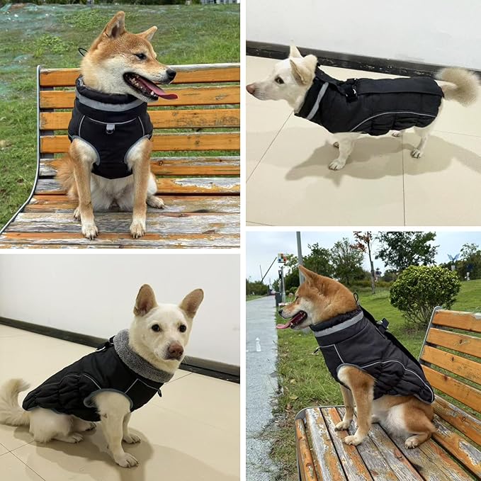 Malier Dog Coat, Reflective Dog Jacket Waterproof Windproof Puppy Cold Weather Coats with Harness Built in, Winter Extra Warm Pet Coat Fleece Vest for Small Large Pets and Puppy (Black, X-Large)