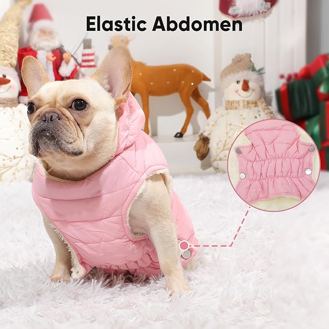 Fleece Lining Dog Hoodie with Harness Built in,Extra Warm Large Dog Jacket in Winter Doggie Coats with Drawstring Hooded,Light Pink XXL