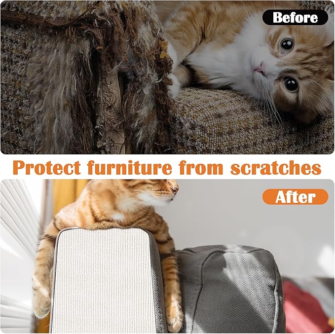 Cat Scratch Furniture Protector - 40" x 13.8" Trimmable Self-Adhesive Cats Claws Scratch Pads, DIY Cat Climbing Couch Protector for Scratch Post Cat Tree Replacement Indoor (Cream White)