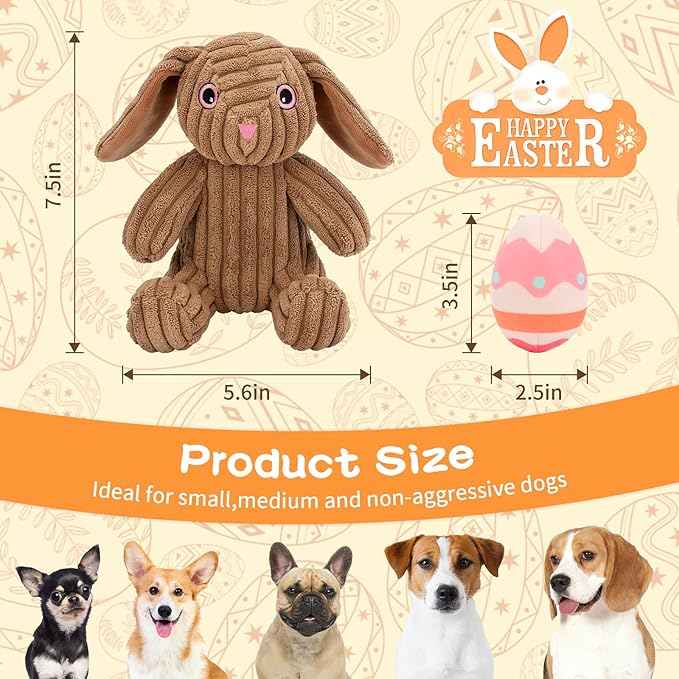 Stuffed Dog Toys Easter Rabbit Dog Toy, Squeaker Plush Dogs Toy with Crinkle Paper, Interactive Durable Puppy Chew Toy Pet Easter Toy with Egg for Small and Medium Dogs
