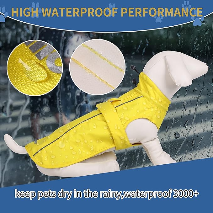 Waterproof Dog Raincoat with Reflective Strip, Adjustable Breathable Rain Coat Jacket with Leash Hole for Dogs (Pink, Small)