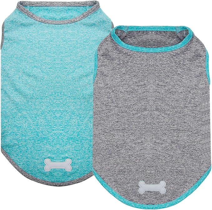 KYEESE 2 Pack Dog Shirts Quick Dry Soft Stretchy Pet T-Shirts with Reflective Label Tank Top Sleeveless Vest Sun Protection Dog Clothes for Small Medium Dogs, Medium, Grey+Blue