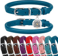 BRONZEDOG Rolled Leather Dog Collar for Small Medium Large Dogs with QR ID Tag (XS: 9-11 Inch, Ocean Blue)