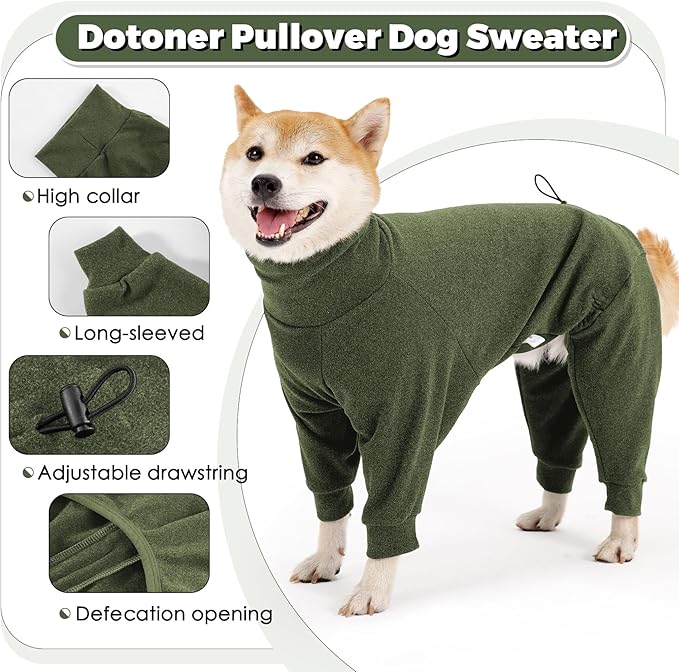 Dotoner Pullover Dog Sweater with Leash Hole - High Collar Cold Weather Vest for Large Dogs - Indoor & Outdoor Use