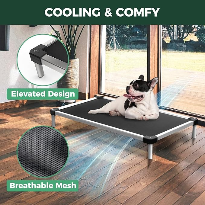 FXW TitanNest Chew-Proof Elevated Dog Bed, Raised Cot for Indoor/Outdoor/Camping Use, Durable & Waterproof Cooling Pet Bed with Exclusive Cover for Medium Dogs, 42.0" L x 27.0" W x 5.0" H, Black