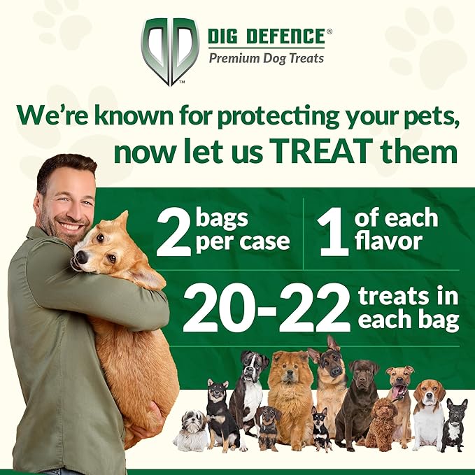 Dig Defence Premium Dog Treats - Honey/Ginger and Carrot/Peanut Butter, Natural Ingredients, Baked Gourmet Snacks for Small & Big Dogs, Healthy Training Treat, 2 Pack
