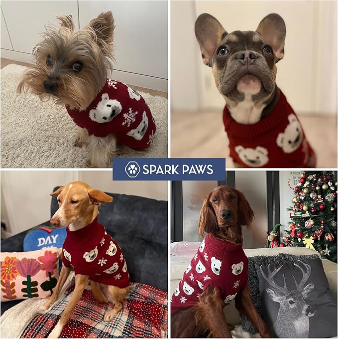 Spark Paws Christmas Dog Sweater – Ultra Soft Holiday Knit Sweater for Small, Medium & Large Dogs, Cute Pet Sweater for French Bulldogs & Big Dogs, Easy Potty V Cut Design Jacket - (Polar Bear, M)