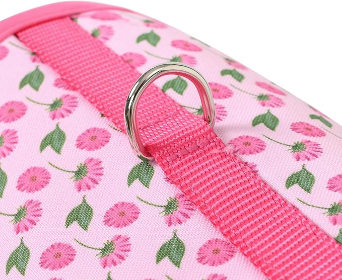 Mile High Life Dog Harness, Air Mesh Floral Vest Harness for 20 lbs Small Dogs & Cats, Easy Get on Adjustable Easy Closures Both Neck and Chest(Pink Flower, S Chest 16"-18")