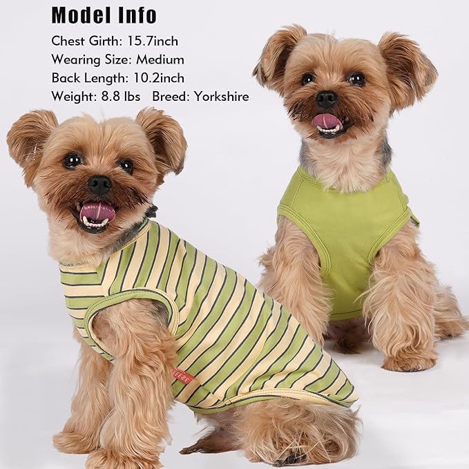 KYEESE 2Pack Dog Shirts Striped T Shirt for Large Dogs Lightweight Clothes Sleeveless Vest Cotton Tank Top, XXX-Large,Green+Striped