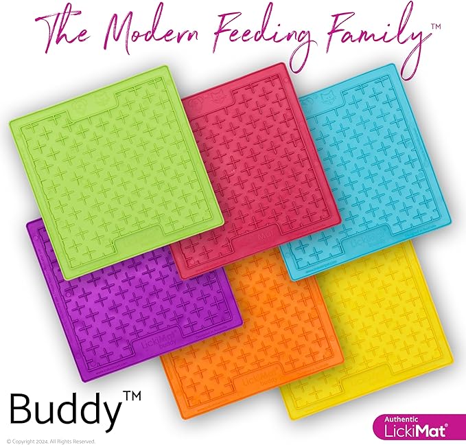 LickiMat Classic Buddy, Cat Slow Feeder Lick Mat, Boredom Anxiety Reducer; Perfect for Food, Treats, Yogurt, or Peanut Butter. Fun Alternative to a Slow Feed Cat Bowl or Dish, Purple